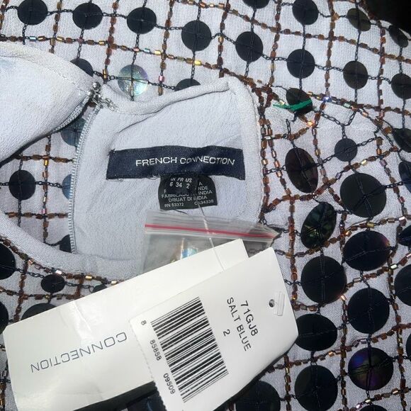 French connection dress sequined sheath three-quarter sleeve Zip back lined - Picture 6 of 9